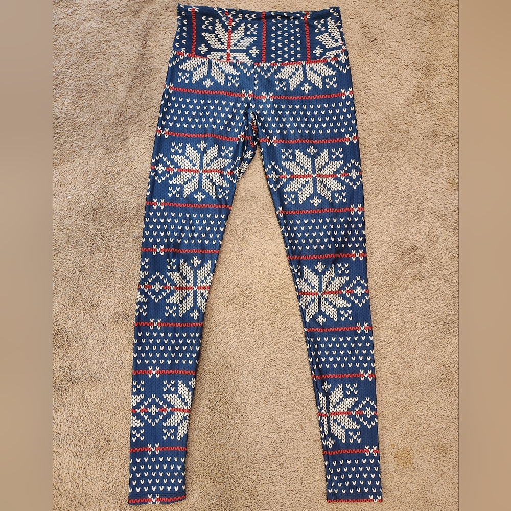 Goldsheep Blue Snowflake Pattern Yoga Workout Leggings - Made In USA